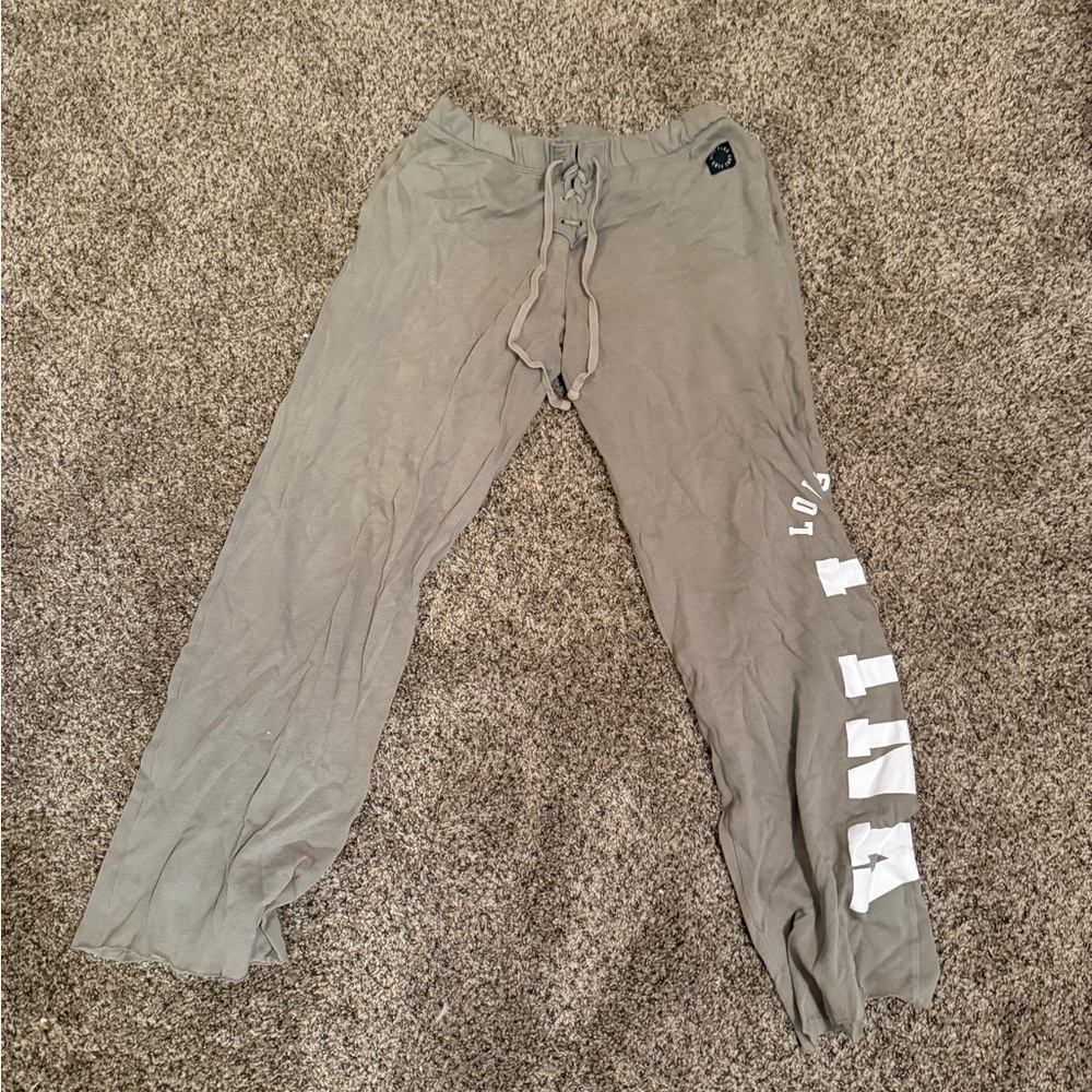Vintage Victorias Secret Pink Gray Drawstring Pants with White Lettering